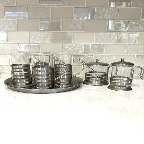 Other - Mid-Century Modern Glass & Stainless Steel Coffee Tea Set – 7-Piece MOD Design